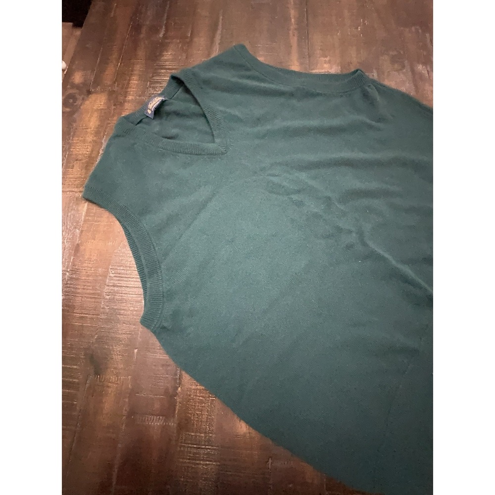 Brooks Brothers Sweater Vest Mens 2XL Green 100% Cashmere V Neck Scotland